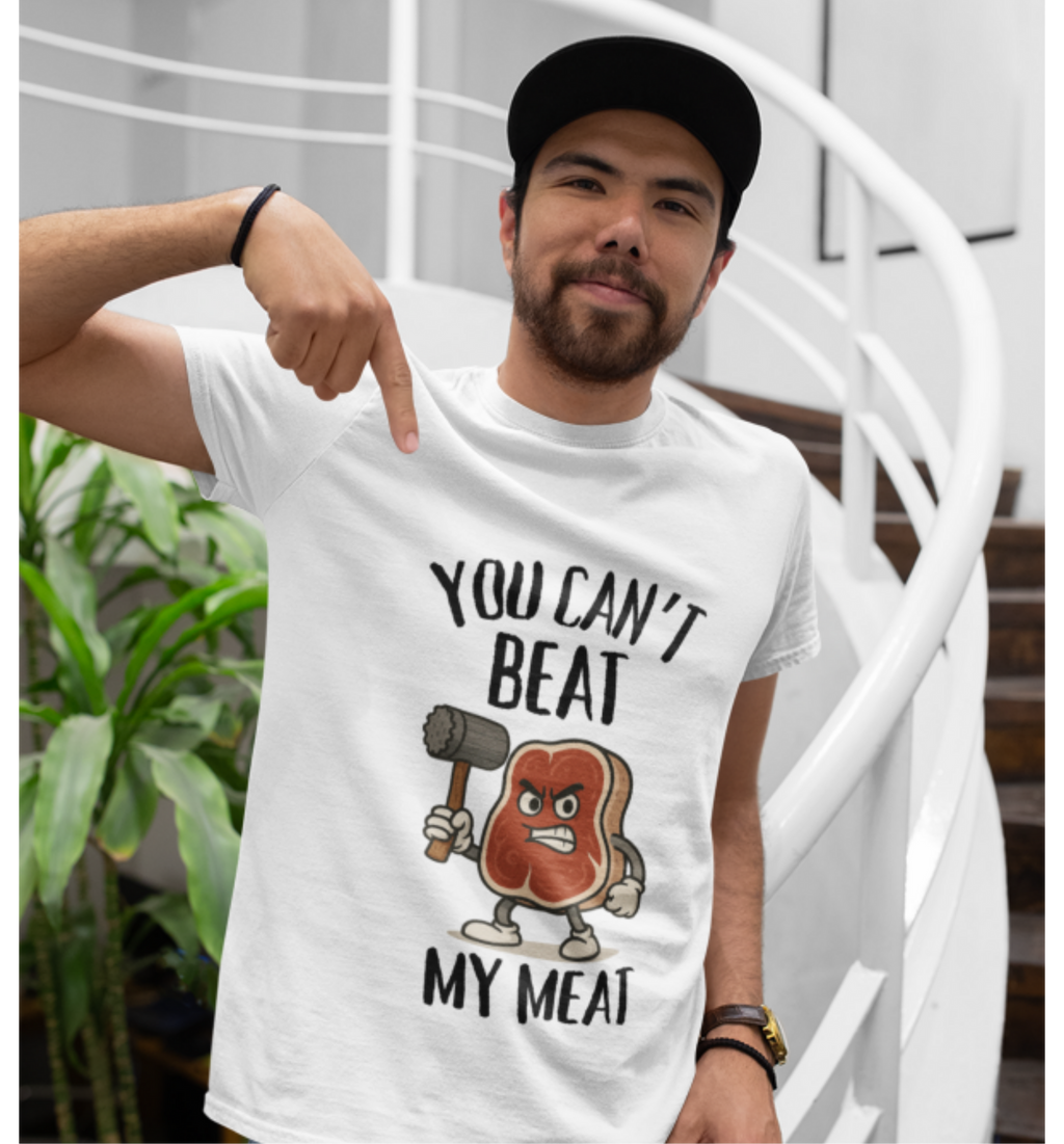 “You Can’t Beat My Meat” Funny Steak Cartoon Tee