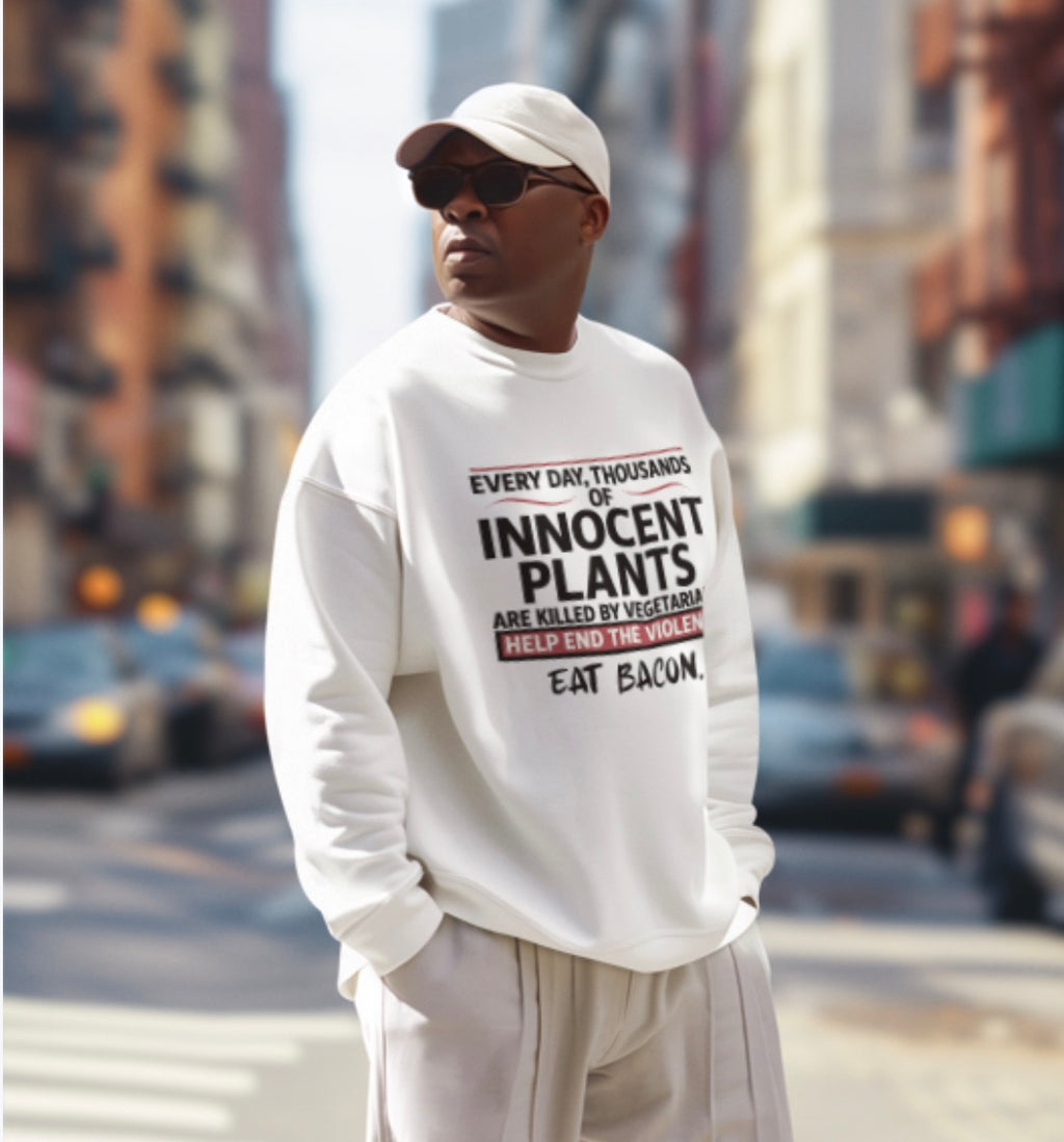 Innocent Plants – Eat Bacon Unisex premium crew neck sweatshirt