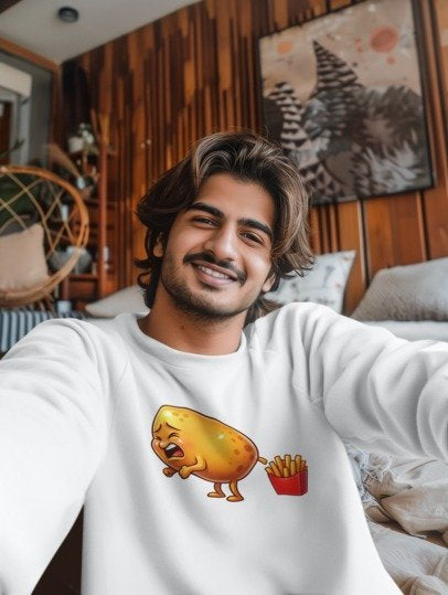 Potato Making (Pooping) Fries – Funny Foodie Cartoon Unisex premium crew neck sweatshirt