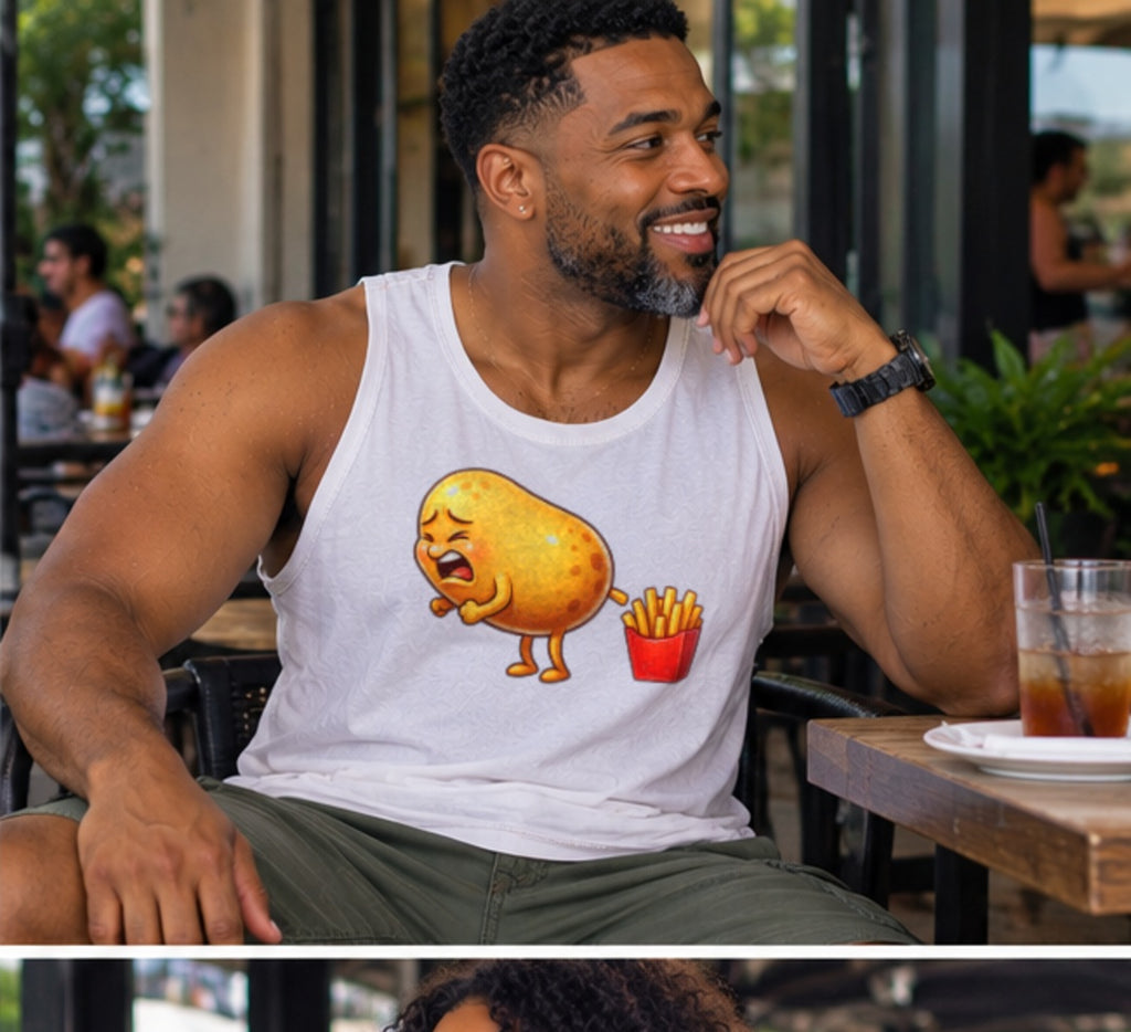 Potato Making (Pooping) Fries – Funny Foodie Cartoon Unisex Tank Top