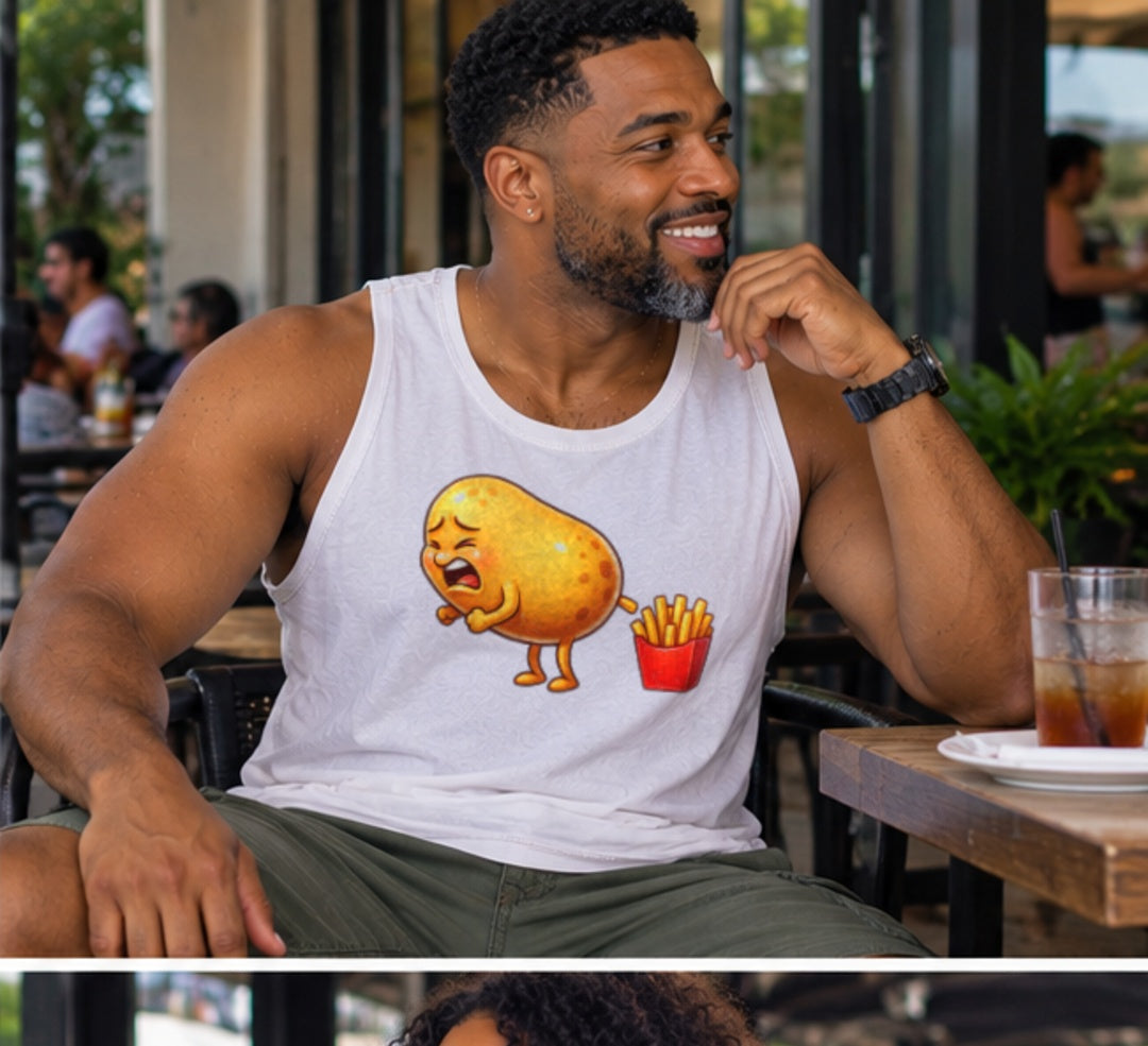 Potato Making (Pooping) Fries – Funny Foodie Cartoon Unisex Tank Top